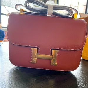 Real leather Orange/ khaki mirror H cross body